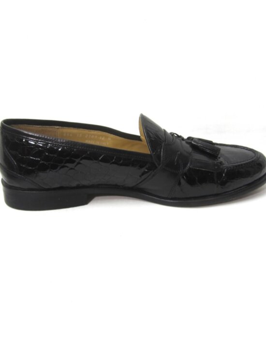 Johnston & Murphy Made Italy Mens Sz 12 M EUC Croc Black Patent Leather Loafers main image 8